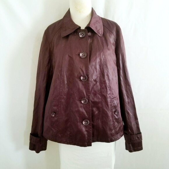 Tribal Women’s Long Sleeve Lined Burgundy Button-Up Coat Jacket Size 12 - Picture 4 of 15
